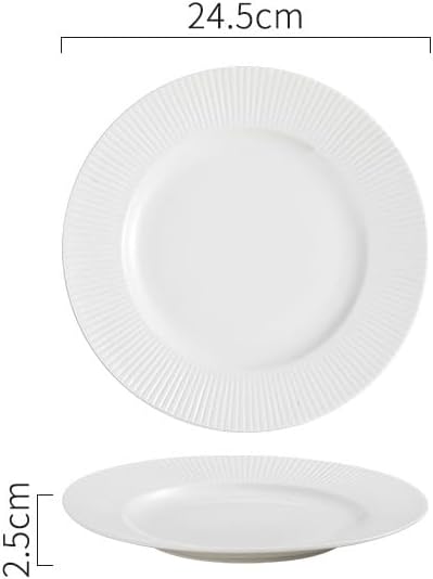 Dinner Plates 7-inch Ceramic White Simple Creative Embossed Striped Appetizer Plate Restaurant Steak Dessert Tableware Kitchen Salad Bowl(9.5 in)