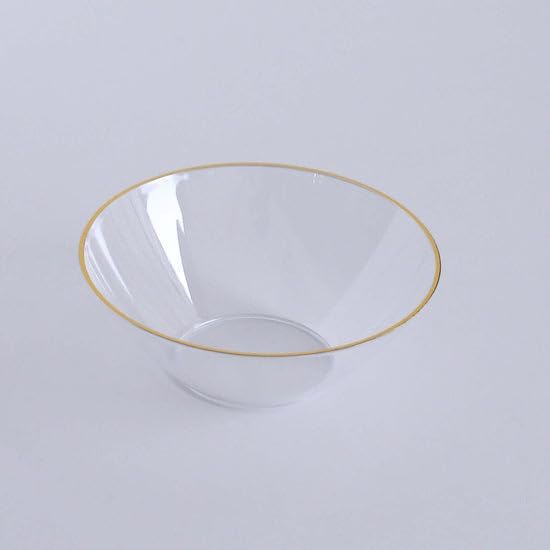 Efavormart 24 Pack Clear Heavy Duty Plastic Dessert Bowls with Gold Rim, Premium Disposable Ice Cream Party Bowls - 7oz