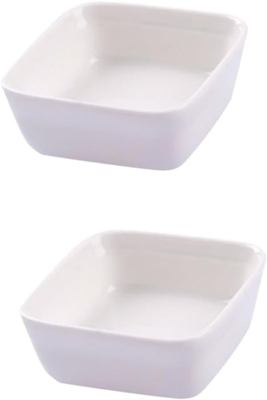 KICHOUSE 2PCS White Ceramic Sauce Plates Japanese Style Square Dipping Dishes for Condiments Dressings and Appetizers Lightweight Stackable Dessert Trays for Kitchen Use