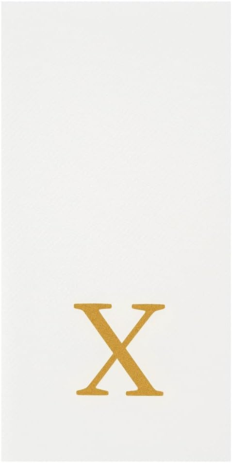 Luxenap 15.8 X 7.9 Inch Linen-Feel Guest Towels, 50 Lettered Hand Towels - Gold Letter 'X', Sans Serif Font, White Paper Dinner Napkins, airlaid, For Restrooms And Tables - Restaurantware
