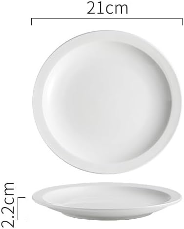 Dinner Plates 7.5-inch Simple White Ceramic Round Commercial Western Steak Dinner Plate Home Wide-rim Appetizer Kitchen Tableware Kitchen Salad Bowl(8 in)