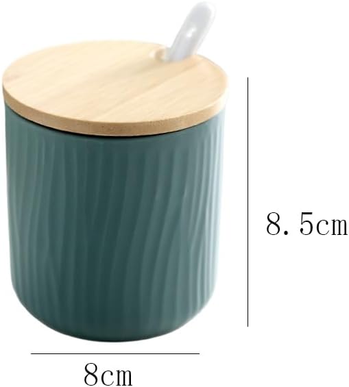 300ml Ceramic Sugar Bowl with Lid and Spoon,Grey Porcelain Salt Bowl Salt Container Bowl,Ceramic Spice Jar Seasoning Box Condiment Pot Honey Jar for Home Kitchen Coffee Bar (Whte B)