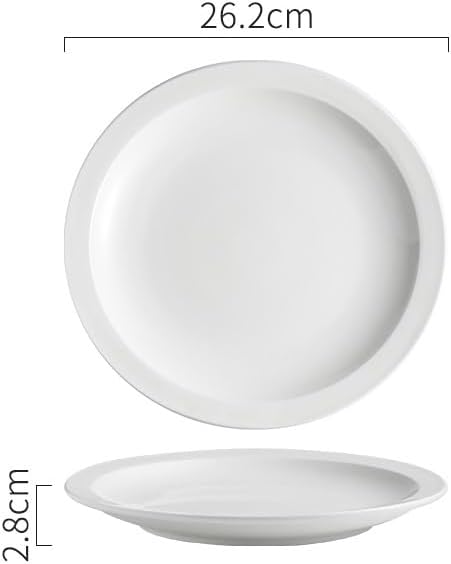 Dinner Plates 7.5-inch Simple White Ceramic Round Commercial Western Steak Dinner Plate Home Wide-rim Appetizer Kitchen Tableware Kitchen Salad Bowl(10.5 in)