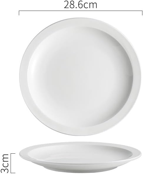 Dinner Plates 7.5-inch Simple White Ceramic Round Commercial Western Steak Dinner Plate Home Wide-rim Appetizer Kitchen Tableware Kitchen Salad Bowl(11.5 in)