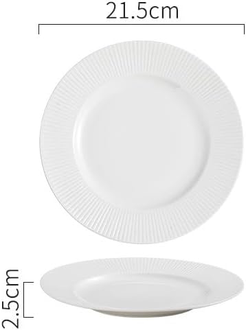 Kitchen Plates 7-inch Ceramic White Simple Creative Embossed Striped Appetizer Plate Restaurant Steak Dessert Tableware Restaurant Plates(8.5 in)