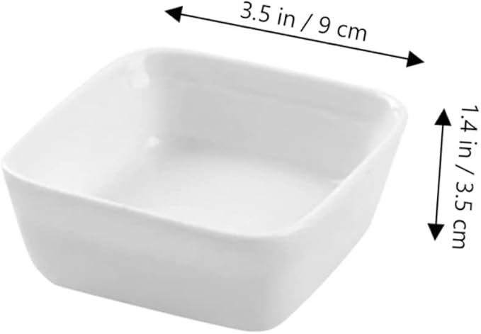OUNONA 2PCS Square White Ceramic Dipping Dishes Mini Appetizer Plates for Seasoning Sauce for Kitchen Use and Parties