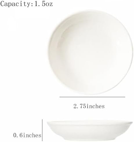 6 Pack White Soy Sauce Dish Ceramic Dip Bowl Set, Ceramic Soy Sauce Plates, Porcelain Side Dish for Ketchup Sauce Plate Soybean BBQ Sushi Party, 2.75 Inches