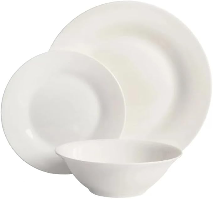 Round 12-Piece Dinnerware Set Family Hotel Tableware Ceramic Round Plates and Bowls