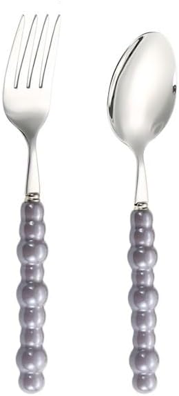 Silverware Set, 2/8/12/16/20/24pcs Retro Light Luxury Ceramic Pearl Handle 304 Stainless Steel Knife, Fork And Spoon Tableware Set, Home Cutlery Flatware Set(Purple,2 Pieces for 1)