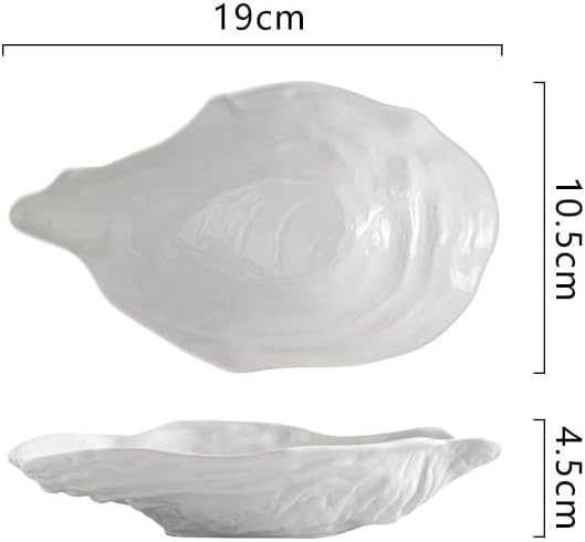 Dinner Plates 7.5-inch Creative White Oyster Shell Ceramic Plate Household Appetizer Tableware Simple Western Restaurant Dish Commercial Kitchen Salad Bowl(7.5 in)