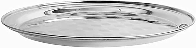 10” Stainless Steel Round Serving Tray with Swirl Pattern – Polished Display Tray with Narrow Rim for Catering, Events & Restaurants
