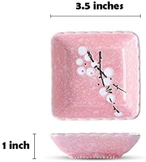 Ceramic Flower Shaped Sauce Dish Sushi Dipping Bowl Appetizer Plates Porcelain Serving Dish Seasoning Dishes,Plum blossom Set of 4 (Pink-Rect)