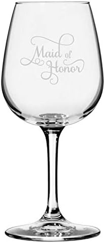 Etched Laser Art Personalized Maid of Honor Wine Glasses for Wedding Party - Elegant Custom Etched Samantha Font, Wedding Gifts for Team Bride & Groom, Classy Bridal Gifts, Fancy Wine Glass - 12.75 oz
