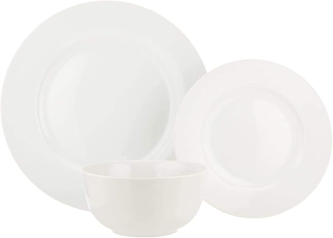 Plate Set –Porcelain Kitchen Dinnerware Set Ceramic Tableware 18-Piece Kitchen Dinnerware Set, Plates, Dishes, Bowls, Service for 6 - White
