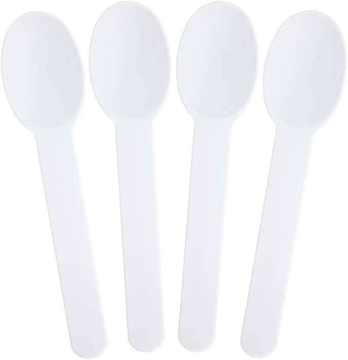 100-Count Heavy Duty Plastic Ice Cream Spoons White Color | Dishwasher Safe & Reusable for Ice Cream, Yogurt | Frozen Dessert Supplies