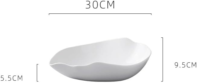Kitchen Plates 10-inch Hotel White Ceramic Kitchen Tableware Irregular Creative Fusion Service Appetizer Plate Club Deep Bowl Restaurant Plates(12 in)