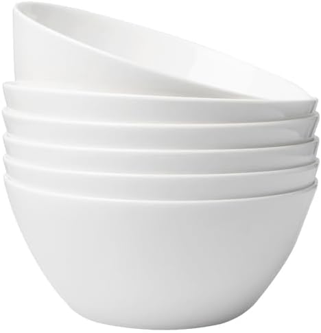 Fine Bone China Bowl, 6.8 Inches, Set of 6, Fine Glaze With Pure White Color Easy to Clean, Thin Thickness and Light Weight, Service for Salad, Rice, Soup and Pasta, Microwave and Dishwasher Safe