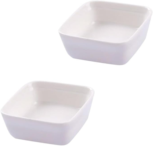 2PCS White Ceramic Dipping Dish Set for Seasoning Sauces Square Appetizer Plates Microwave Safe Porcelain Serving Dishes for Kitchen Dining
