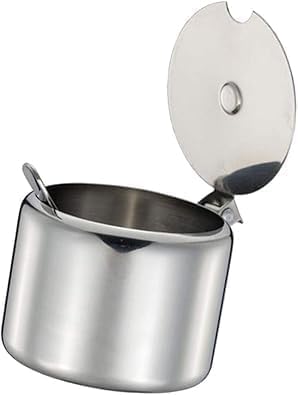 Set of Silver 285ml Stainless Steel Sugar Bowl with Spoon,Condiment Seasoning Pot Sugar Canister with Spoon - Storage Tank for Various Seasonings and Spices,Dinnerware and Serveware Kitchen Gadgets