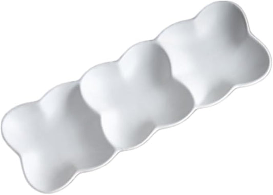 PRETYZOOM Ceramic Snack Serving Tray Nordic Style Appetizer Plate with Three Grids for Dips Condiments and Snacks White Dish for Gatherings and Everyday Use