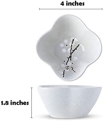 Ceramic Flower Shaped Sauce Dish Sushi Dipping Bowl Appetizer Plates Porcelain Serving Dish Seasoning Dishes,Plum blossom Set of 4 (Light-White-Flower)