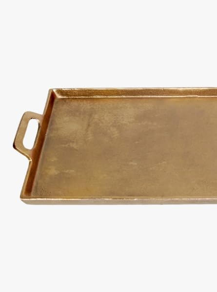 Antique Brass Aluminum Tray with Handles, Decorative and Functional Serving Tray, Available in 10 x 14 Inch and 15 x 25 Inch Sizes (15 x 25 Inch)