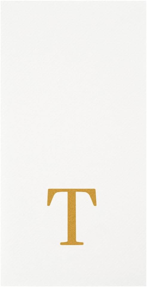 Luxenap 15.8 X 7.9 Inch Linen-Feel Guest Towels, 2000 Lettered Hand Towels - Gold Letter 'T', Sans Serif Font, White Paper Dinner Napkins, airlaid, For Restrooms And Tables