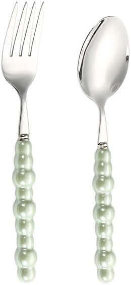 Silverware Set, 2/8/12/16/20/24pcs Retro Light Luxury Ceramic Pearl Handle 304 Stainless Steel Knife, Fork And Spoon Tableware Set, Home Cutlery Flatware Set(Green,8 Pieces for 4)