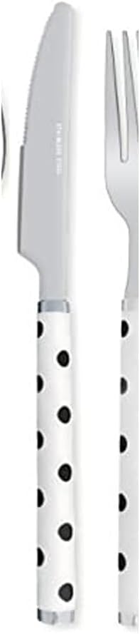 20 Piece Long Handle Thickened Black And White Polka Dot Silverware Tableware Set for 4 People, 18/10 Stainless Steel Flatware Set, Table Knife Fork Spoon Fruit Fork Tea Spoon Cutlery Sets (White)