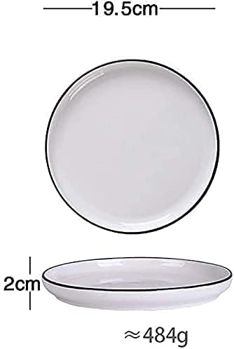 Dinnerware Set Kitchen and Dining, European Nordic Household Ceramic Tableware Simple Black Black Cutlery Plate White L 8 Inch,Euro Ceramica