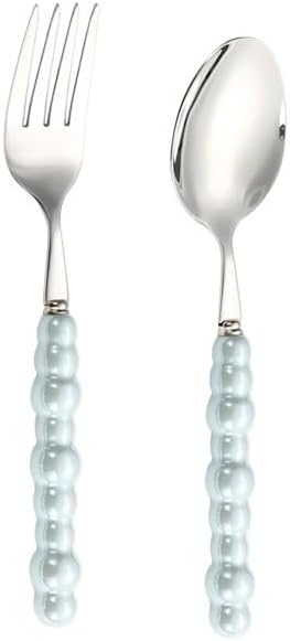 Silverware Set, 2/8/12/16/20/24pcs Retro Light Luxury Ceramic Pearl Handle 304 Stainless Steel Knife, Fork And Spoon Tableware Set, Home Cutlery Flatware Set(Blue,24 Pieces for 12)