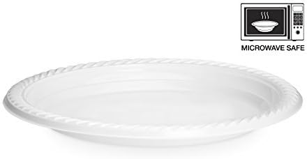 Basix [200 Count] Disposable 9 inch White Plastic Dinner Plates, Microwavable, Great For Events, Home, Office, Wedding, Parties, or Everyday Use, 2 Packs