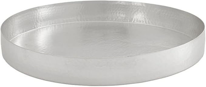 Temari Hammered Silver Round Serving Tray – Elegant Metal Platter for Appetizers, Desserts, Fruit, and Entertaining