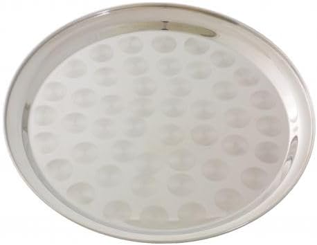 10" Stainless Steel Round Tray with Swirl Pattern Serving Display Tray with Narrow Rim