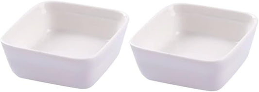 2PCS White Ceramic Dipping Dish Elegant Porcelain Appetizer Plates for Seasoning Sauce Desserts and Condiments Square Shape Lightweight Stackable Design