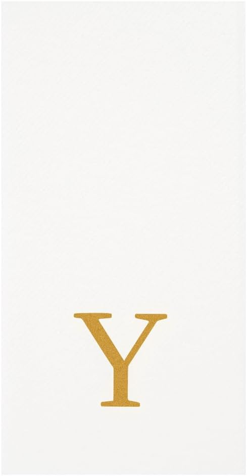 Luxenap 15.8 X 7.9 Inch Linen-Feel Guest Towels, 50 Lettered Hand Towels - Gold Letter 'Y', Sans Serif Font, White Paper Dinner Napkins, airlaid, For Restrooms And Tables - Restaurantware
