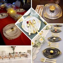 8" Salad Plates -Set of 10 - Plastic Clear Gold Round Baroque Disposable Dessert Appetizer Plate Leaf Embossed Rim, Ideal for Dinner Party Wedding Bulk Events