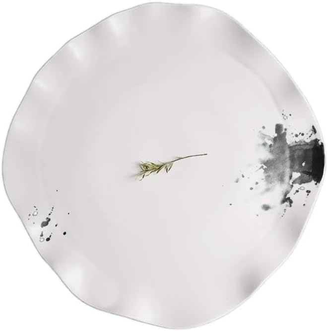 Dinner Plates Set Dinner Plate Retro Ceramic Dinner Plates Simple Irregular Shape Home Kitchen Ink Pattern Cutlery Pasta Steak Sushi Plate Serving Dishes Tray Kitchen Salad Bowl ( Color : 11 inch )