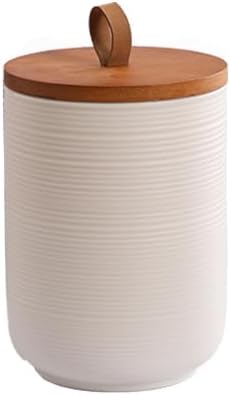 Simcat Ceramic Canister Set Kitchen Airtight Food Storage Jar with Bamboo Lids Coffee Sugar Tea Storage Containers (Medium white with belt-27oz)