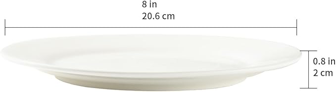 Classic White Ceramic Dinner Plates, 8 Inch Round, Dishwasher Microwave Oven Freezer Safe, Lead-Free, Set of 6