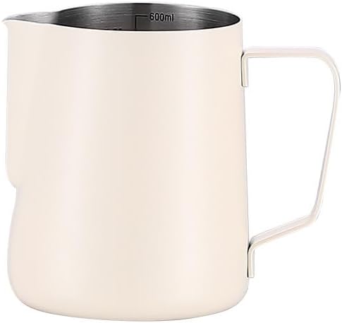 Milk Frothing Pitcher,(600ml/20oz) Steaming Pitchers,Stainless Steel Milk Cup,Cappuccino Latte Art Coffee,Barista Steam Pitchers,Temperament White