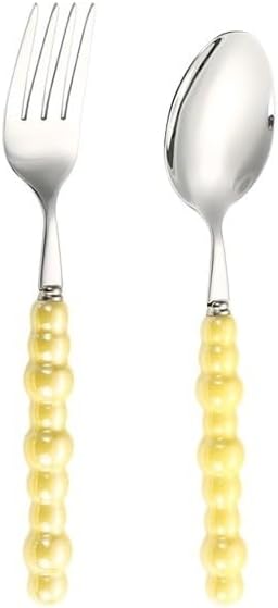Silverware Set, 2/8/12/16/20/24pcs Retro Light Luxury Ceramic Pearl Handle 304 Stainless Steel Knife, Fork And Spoon Tableware Set, Home Cutlery Flatware Set(Yellow,12 Pieces for 6)