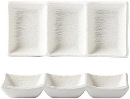 Appetizer Plates Matte Ceramic Seasoning Dish Soy Sauce Vinegar Dish Dessert Plate Sushi Plate 3 Grids Snack Plate for Condiment(White,Large)