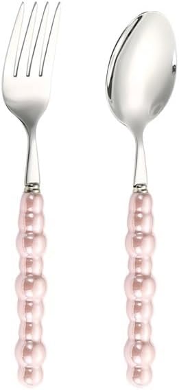 Silverware Set, 2/8/12/16/20/24pcs Retro Light Luxury Ceramic Pearl Handle 304 Stainless Steel Knife, Fork And Spoon Tableware Set, Home Cutlery Flatware Set(Pink,2 Pieces for 1)