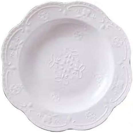 SONGCHAO Party Supplies Creative Tableware Pure White Household Embossed Vegetable Plate Round Deep Plate Steamed Vegetable Soup Plate Ceramic Plate Dinner Plate Party Plates