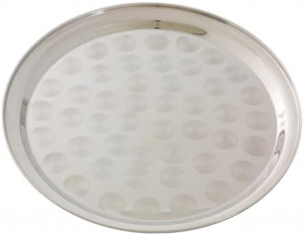16” Stainless Steel Round Serving Tray with Swirl Pattern – Polished Display Tray with Narrow Rim for Catering, Events & Restaurants