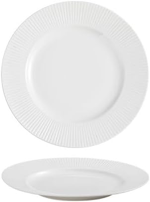 Kitchen Plates 7-inch Ceramic White Simple Creative Embossed Striped Appetizer Plate Restaurant Steak Dessert Tableware Restaurant Plates(8.5 in)