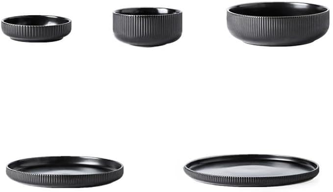 Ceramic Tableware Nordic Ceramic Tableware Matte Glazed Style Dishes Sets Salad Soup Bowl Flat Plate Dinnerware Dinner Set,Black 4 Person Set