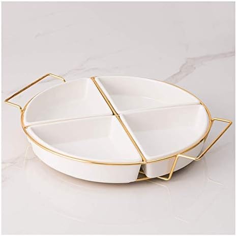 Ceramic Dinner & Appetizer Plates Set, Stylish Fruit Platter & Dried Fruit Tray, Versatile Snack Plates for Living Room, Grid Bowl Sets for Entertaining