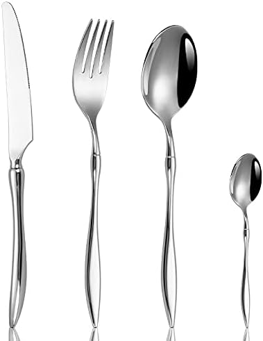Stainless Steel Flatware serving set,Home Kitchen Eating Tableware Set,Dishwasher Safe,For Home Kitchen Restaurant Hote 4/16/24 Piece 304 Stainless Steel Steak Knife, Fork And Spoon Dinner Knife, Fork